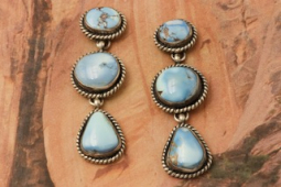 6 Genuine Golden Hill Turquoise Stones Sterling Silver Dangle Earrings